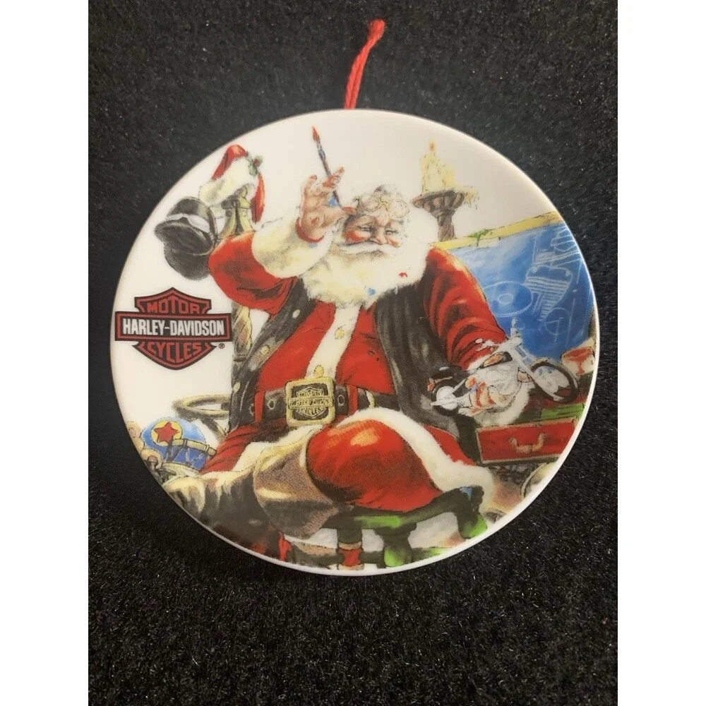 Harley Davidson Ornament Christmas Mini Plate 2003 Santa Claus Painting H1